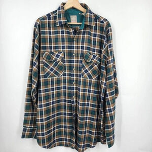 Outdoor Exchange Men's 90's Vintage Flannel Shirt Plaid‎ Long Sleeve Size LT